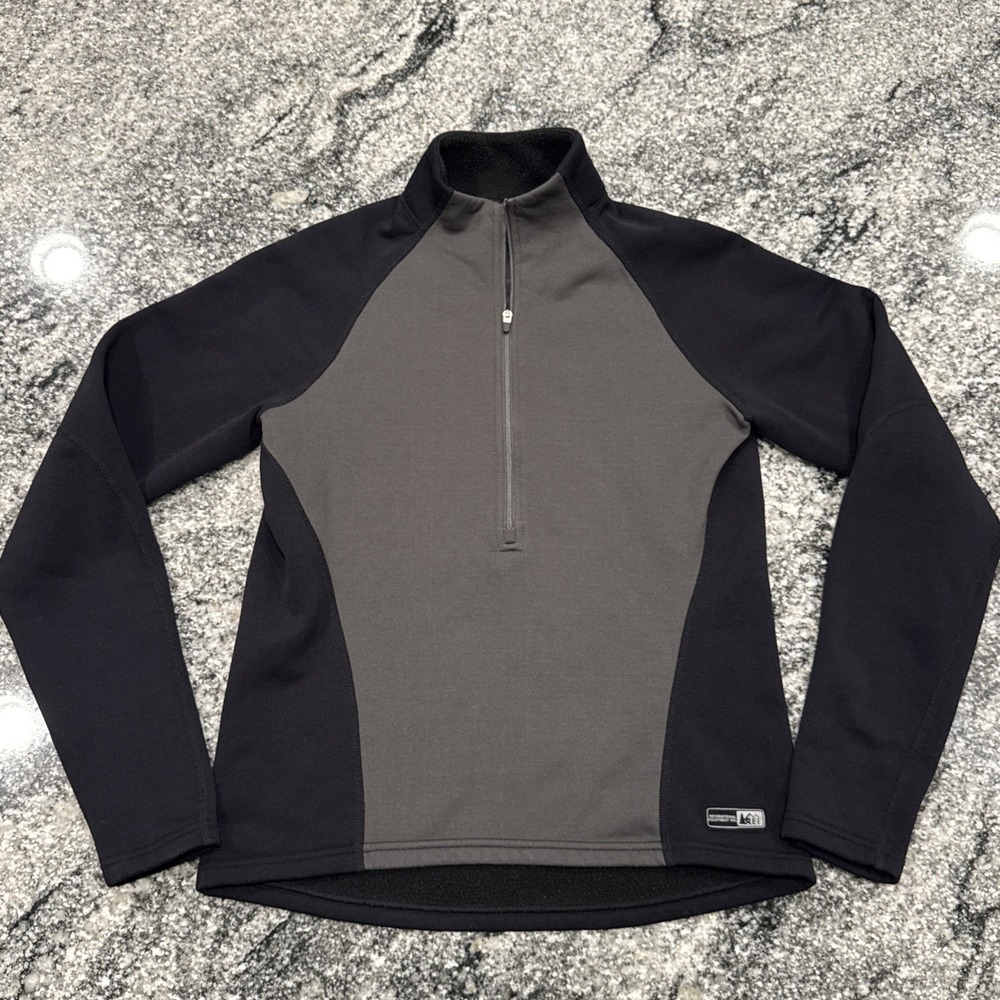 REI Fleece Sweatshirt Polartec Activewear Half Zip Men's Medium Black Gray #12